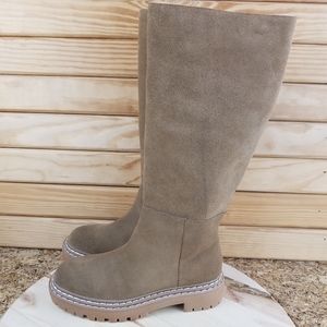 Anthropologie Splendid Amalia Leather Lug Knee High Lugged Boots Side Zip NEW